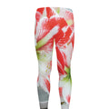Red And White Amaryllis Print Men's Leggings