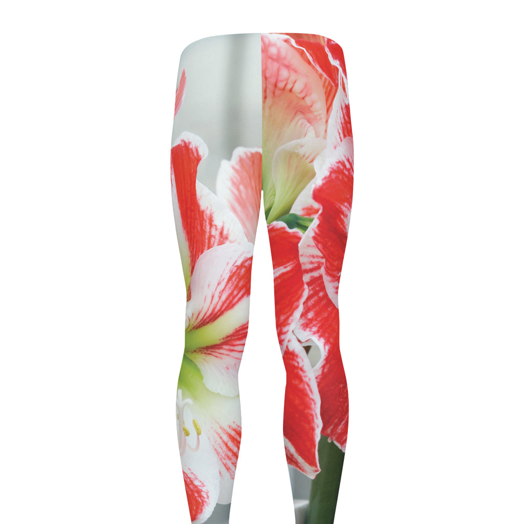 Red And White Amaryllis Print Men's leggings