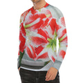 Red And White Amaryllis Print Men's Long Sleeve Rash Guard