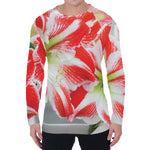 Red And White Amaryllis Print Men's Long Sleeve T-Shirt