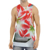 Red And White Amaryllis Print Men's Muscle Tank Top