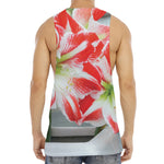 Red And White Amaryllis Print Men's Muscle Tank Top