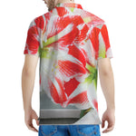 Red And White Amaryllis Print Men's Polo Shirt