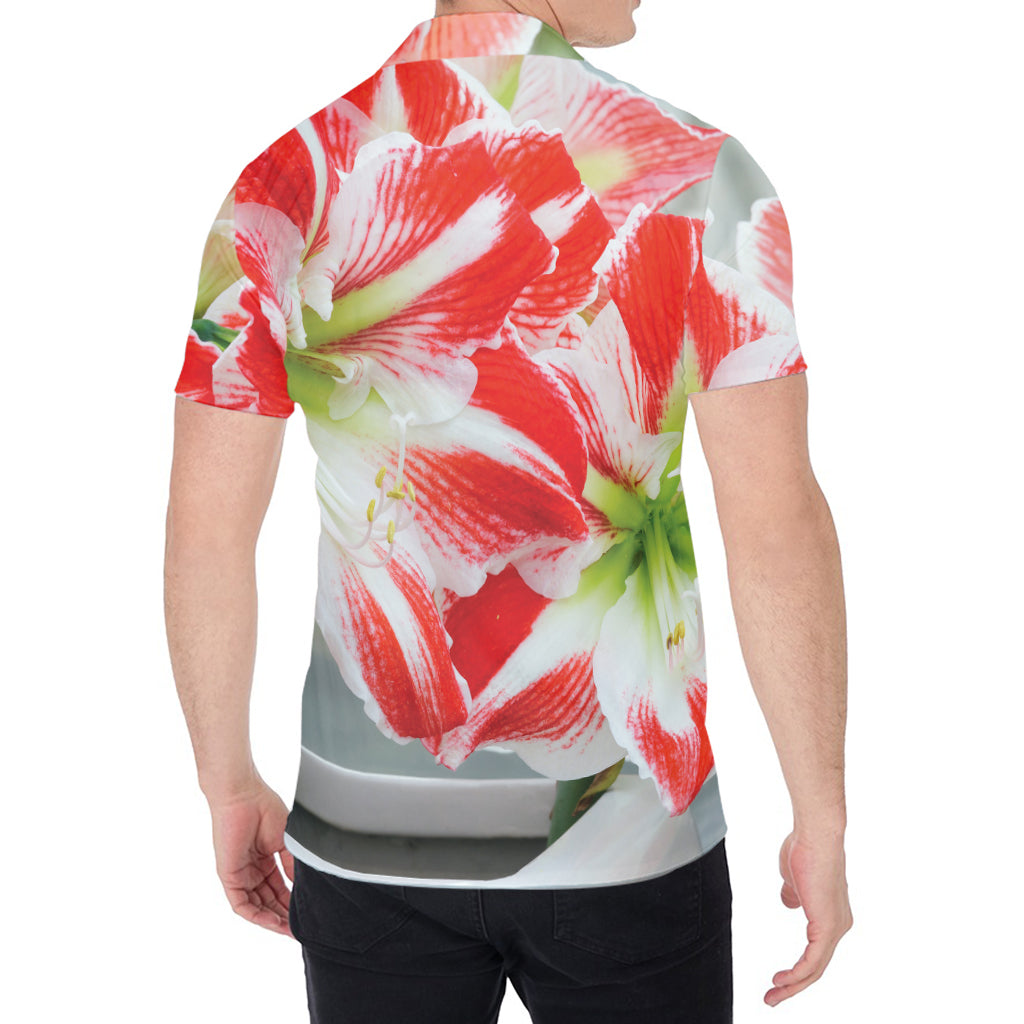 Red And White Amaryllis Print Men's Shirt