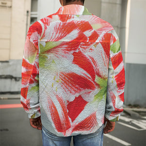 Red And White Amaryllis Print Men's Shirt Jacket