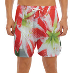 Red And White Amaryllis Print Men's Split Running Shorts