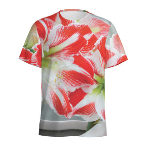 Red And White Amaryllis Print Men's Sports T-Shirt