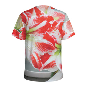 Red And White Amaryllis Print Men's Sports T-Shirt