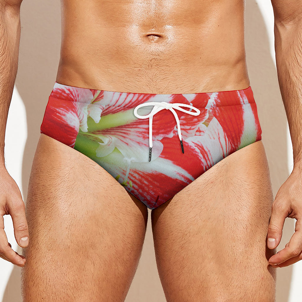 Red And White Amaryllis Print Men's Swim Briefs