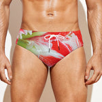 Red And White Amaryllis Print Men's Swim Briefs