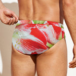 Red And White Amaryllis Print Men's Swim Briefs
