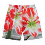 Red And White Amaryllis Print Men's Swim Trunks