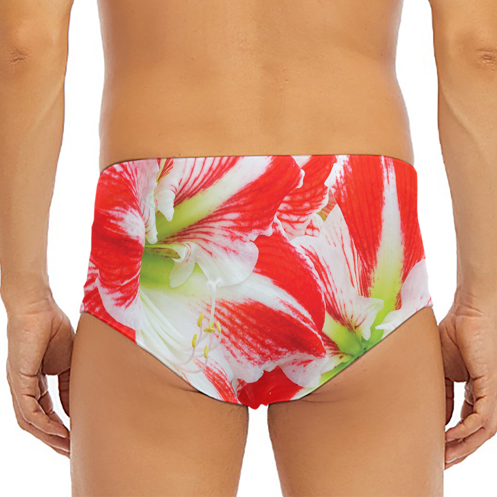 Red And White Amaryllis Print Men's Triangle Swim Briefs