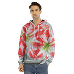 Red And White Amaryllis Print Men's Velvet Pullover Hoodie