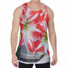 Red And White Amaryllis Print Men's Velvet Tank Top