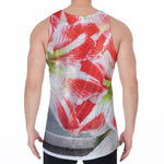 Red And White Amaryllis Print Men's Velvet Tank Top