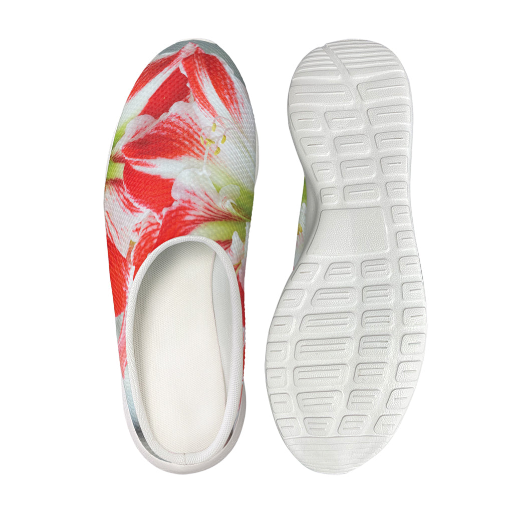 Red And White Amaryllis Print Mesh Casual Shoes