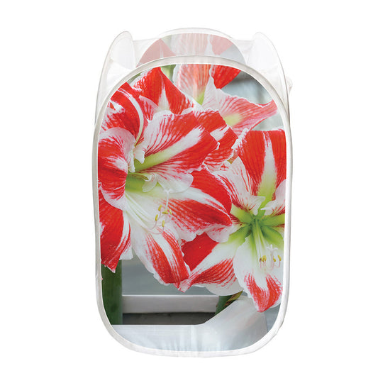 Red And White Amaryllis Print Mesh Laundry Hamper