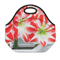 Red And White Amaryllis Print Neoprene Lunch Bag