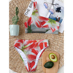 Red And White Amaryllis Print One Shoulder Bikini Top