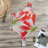 Red And White Amaryllis Print One Shoulder Bodysuit