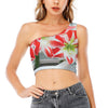 Red And White Amaryllis Print One Shoulder Crop Top