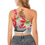 Red And White Amaryllis Print One Shoulder Crop Top