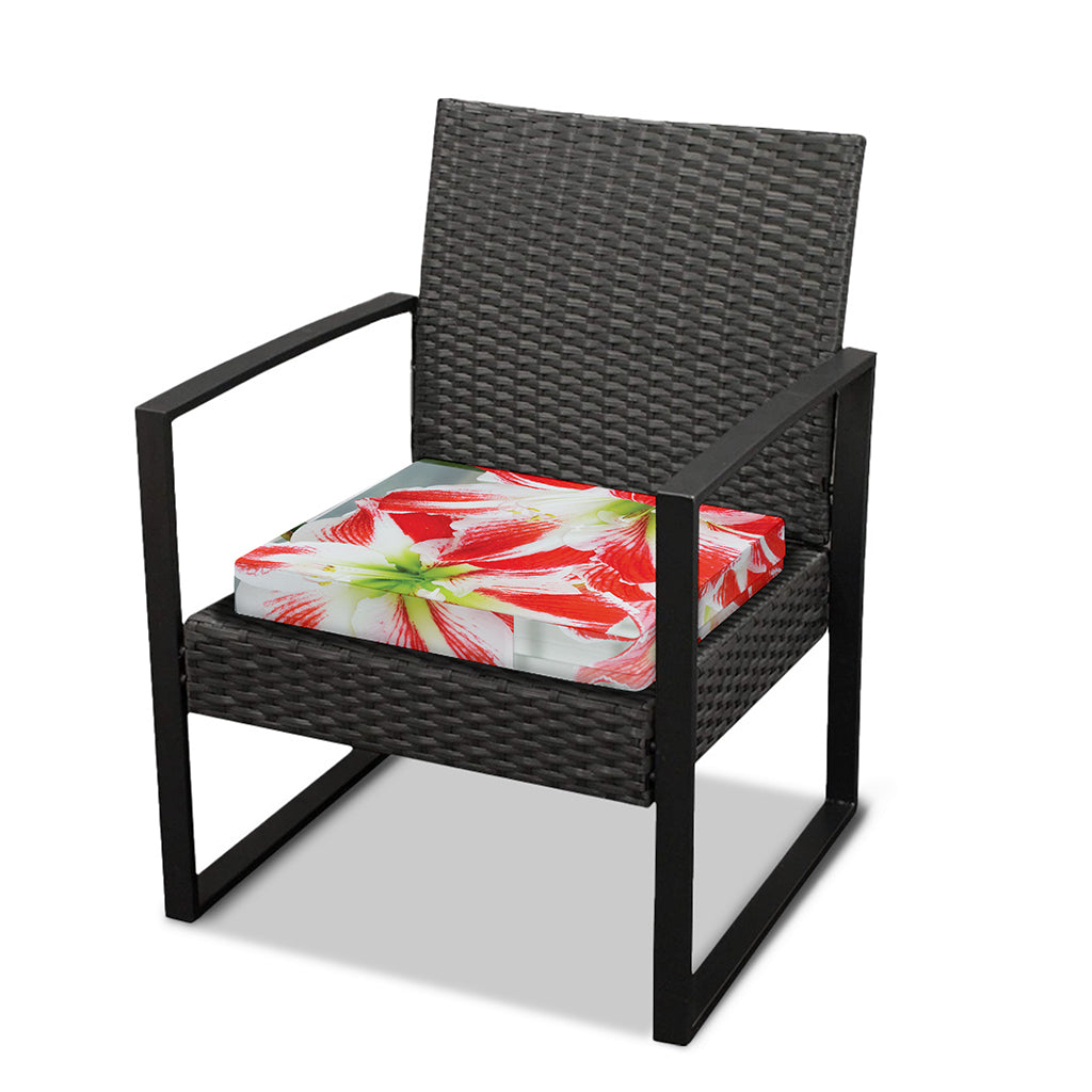 Red And White Amaryllis Print Outdoor Seat Cushion Cover