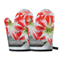 Red And White Amaryllis Print Oven Mitts