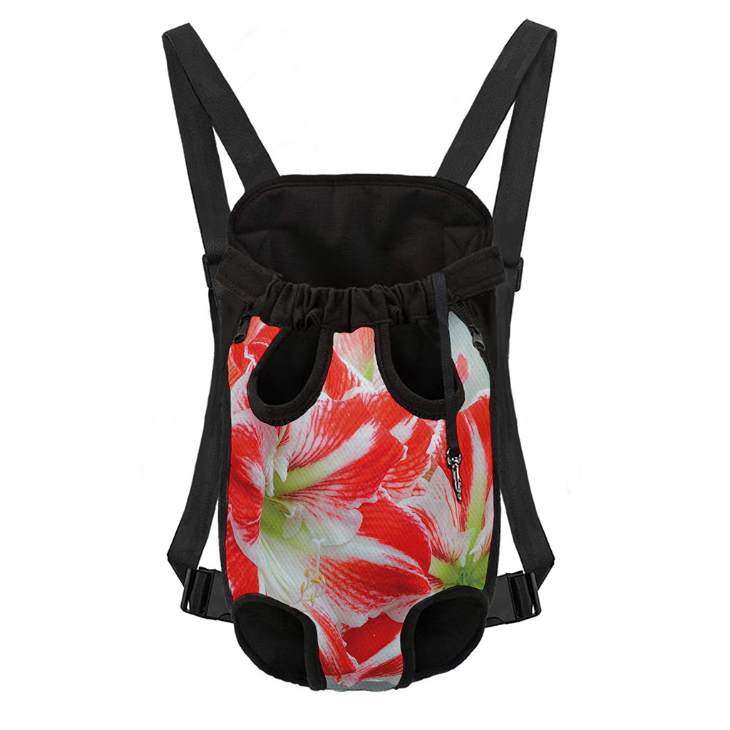 Red And White Amaryllis Print Pet Carrier Backpack