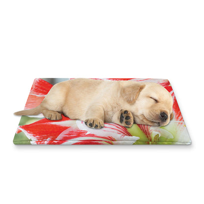 Red And White Amaryllis Print Pet Cooling Mat Cover