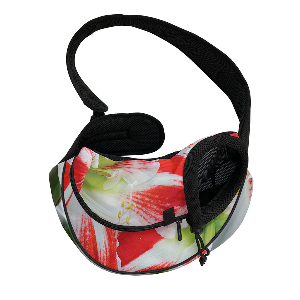 Red And White Amaryllis Print Pet Sling Carrier