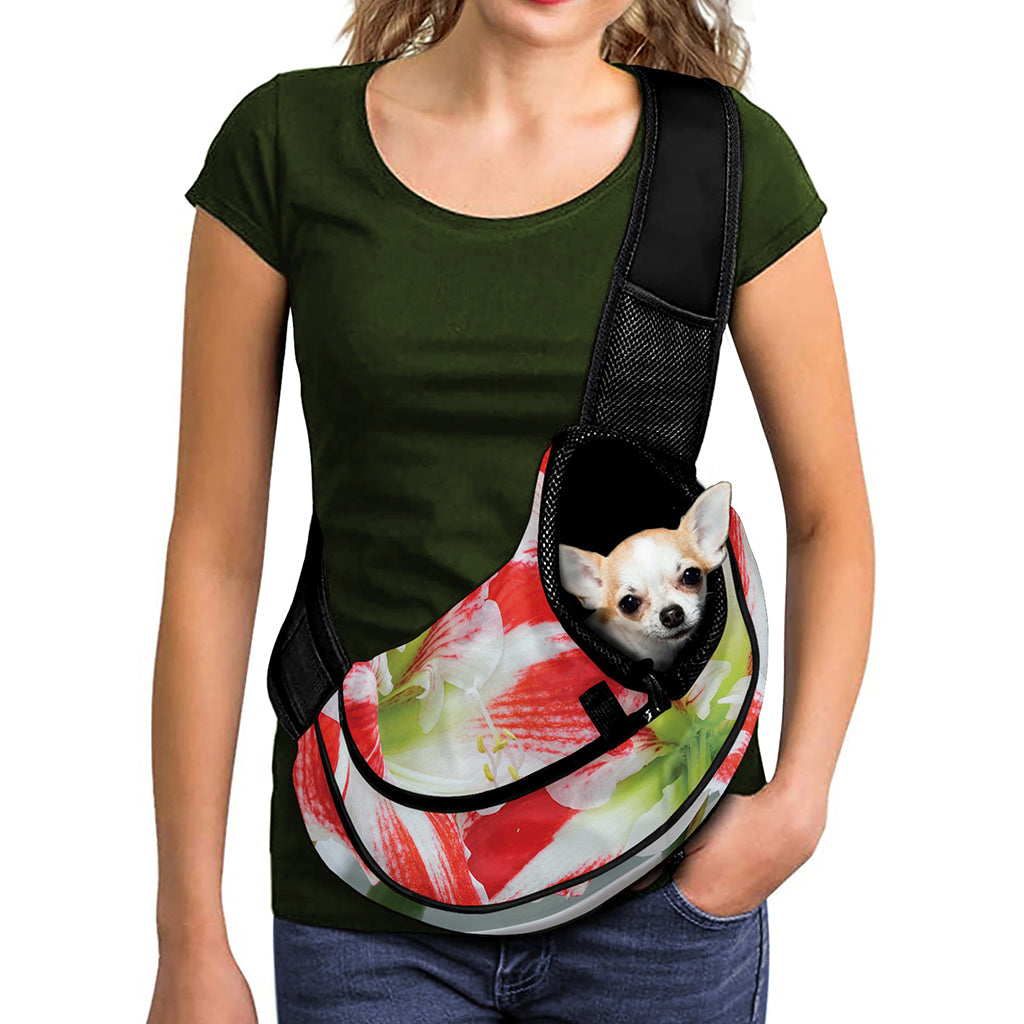 Red And White Amaryllis Print Pet Sling Carrier