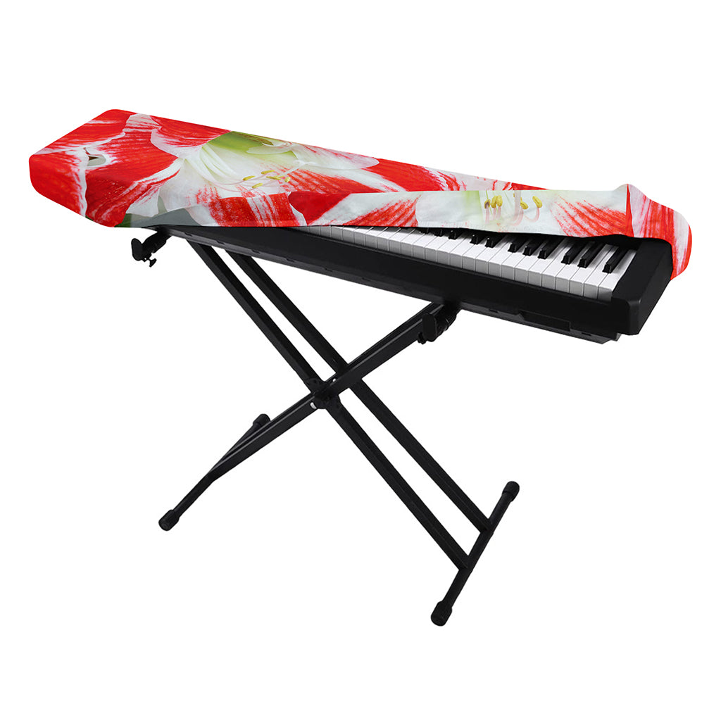 Red And White Amaryllis Print Piano Keyboard Cover