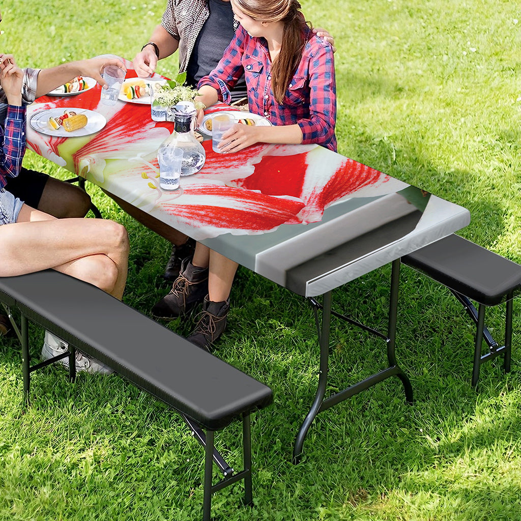 Red And White Amaryllis Print Picnic Table Cover