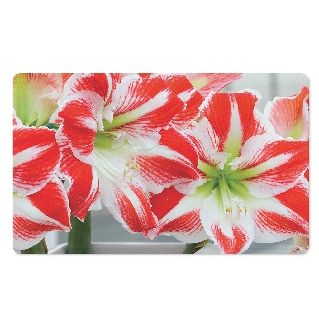 Red And White Amaryllis Print Polyester Doormat