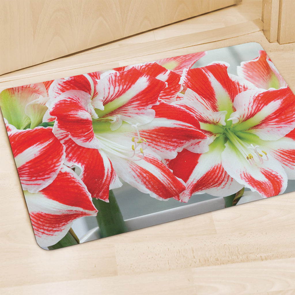 Red And White Amaryllis Print Polyester Doormat