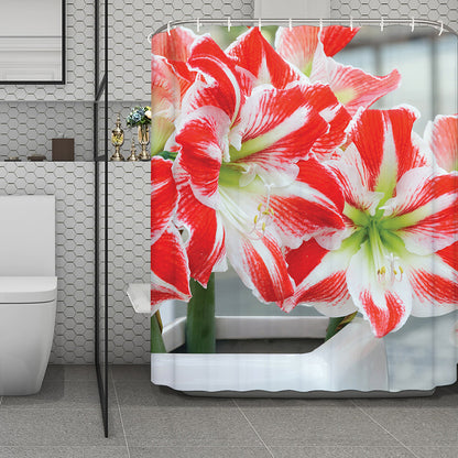 Red And White Amaryllis Print Polyester Shower Curtain