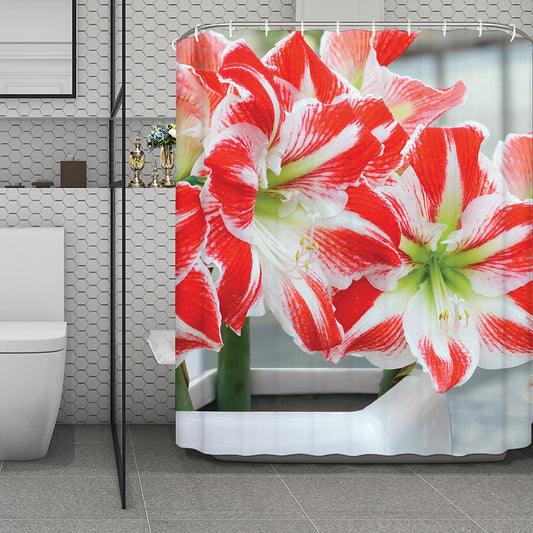Red And White Amaryllis Print Polyester Shower Curtain