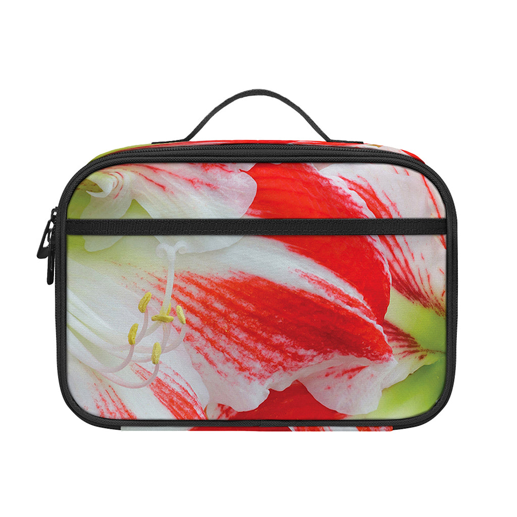 Red And White Amaryllis Print Portable Lunch Bag