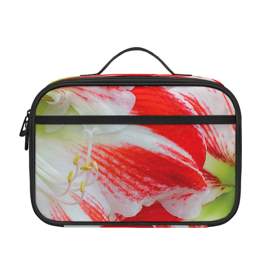 Red And White Amaryllis Print Portable Lunch Bag