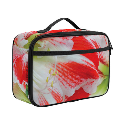 Red And White Amaryllis Print Portable Lunch Bag
