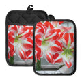 Red And White Amaryllis Print Pot Holders With Pocket