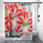 Red And White Amaryllis Print Premium Shower Curtain