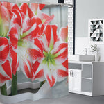 Red And White Amaryllis Print Premium Shower Curtain