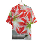 Red And White Amaryllis Print Rayon Hawaiian Shirt