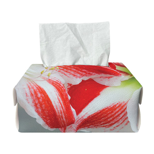 Red And White Amaryllis Print Rectangle Tissue Box Cover