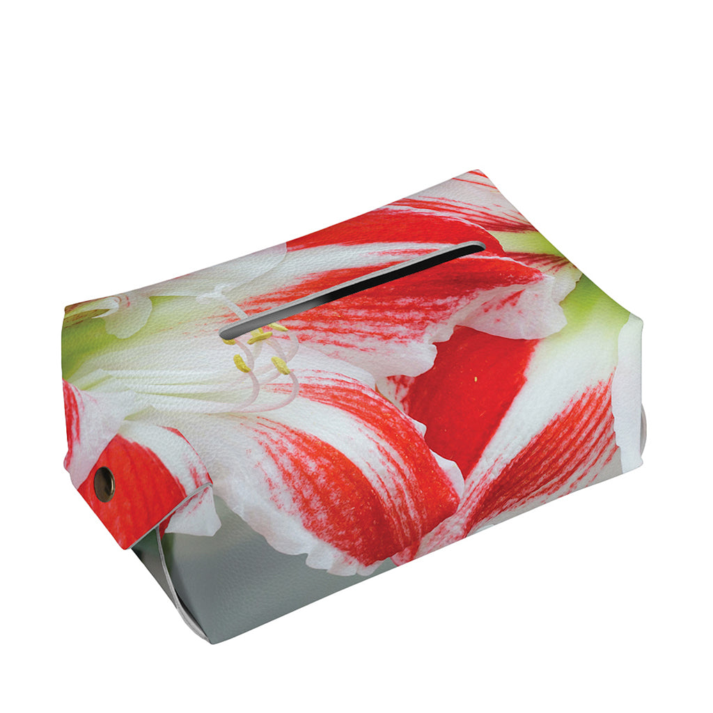 Red And White Amaryllis Print Rectangle Tissue Box Cover