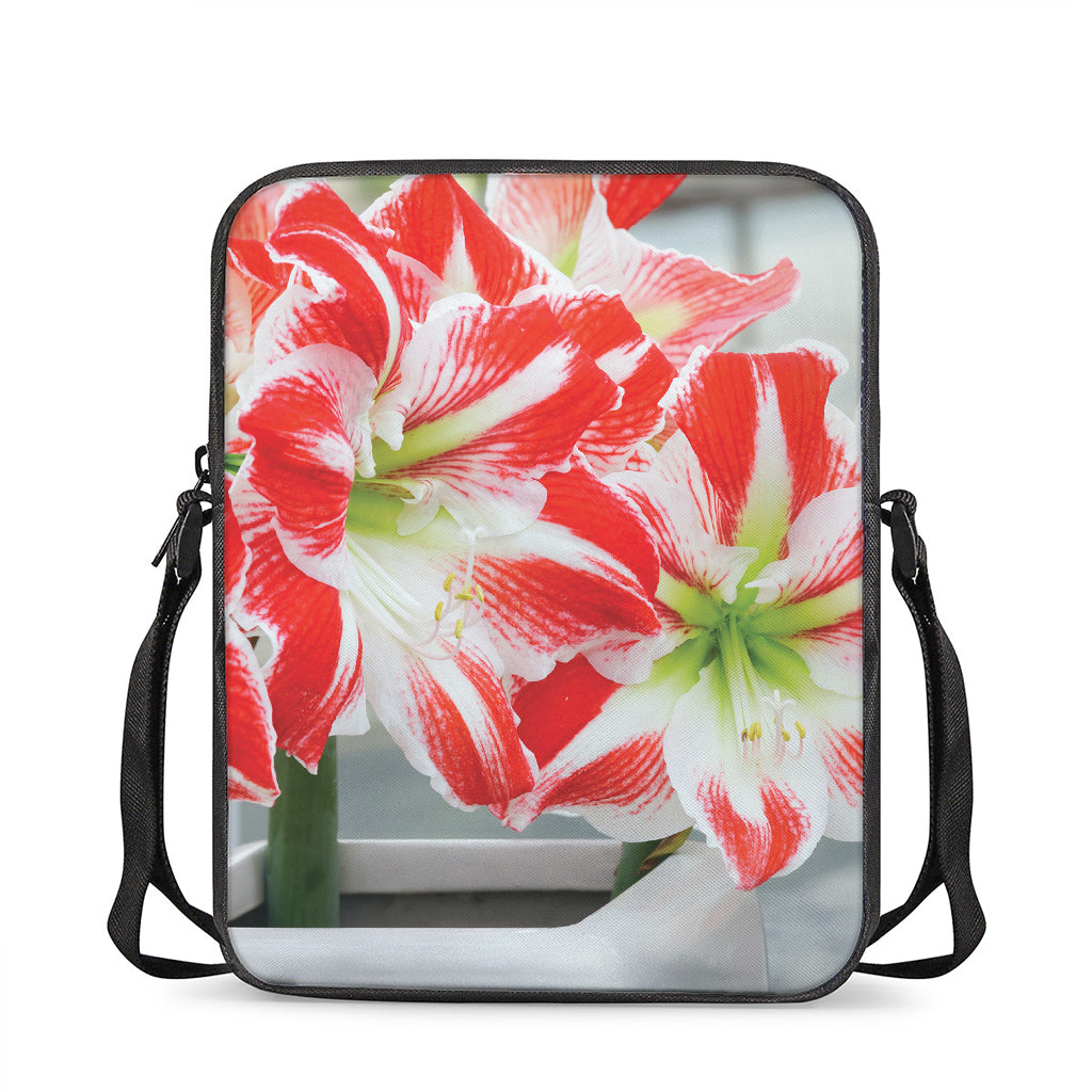 Red And White Amaryllis Print Rectangular Crossbody Bag