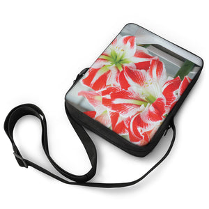 Red And White Amaryllis Print Rectangular Crossbody Bag